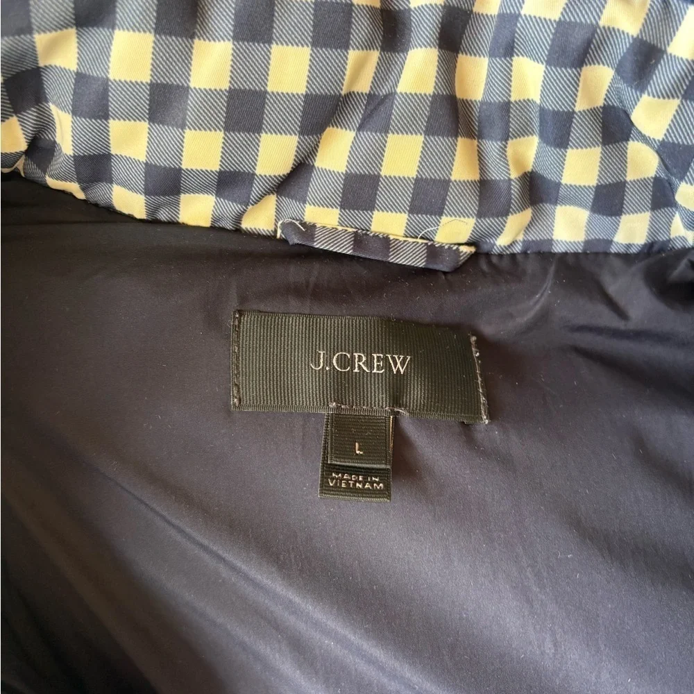 J. Crew Blue and White Checkered Gingham Quilted Warm Vest